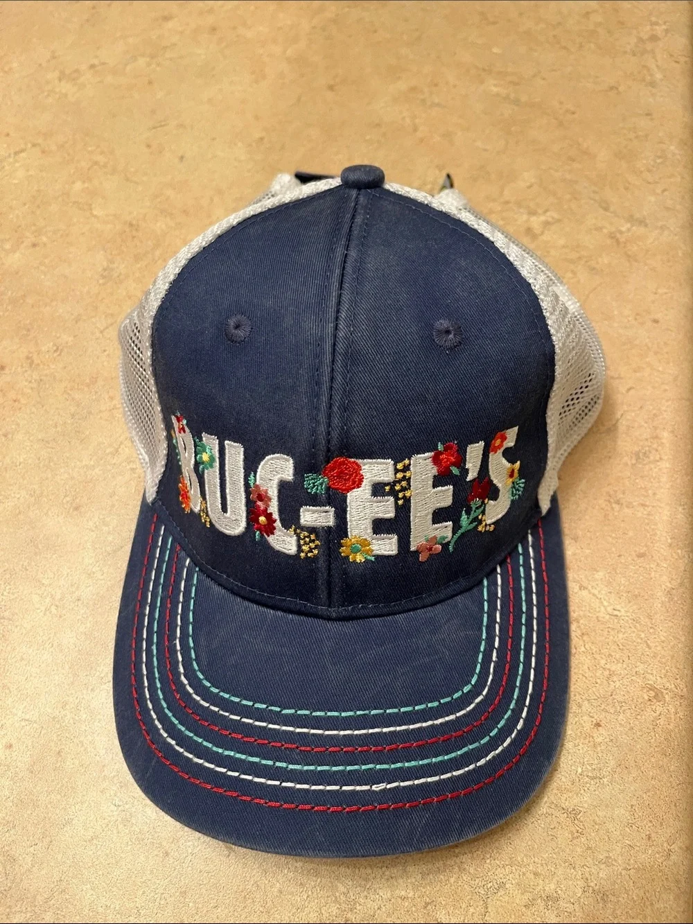 Kids Navy Floral Embroidered Buc-ee’s Trucker Hat
